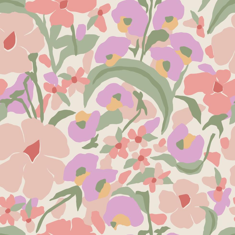 Vector hand drawing flower illustration seamless repeat pattern