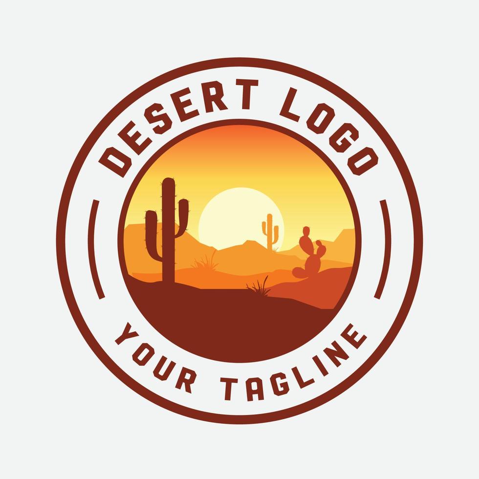 Desert landscape logo with cactus, mountain desert vector template, company logo, logo product label