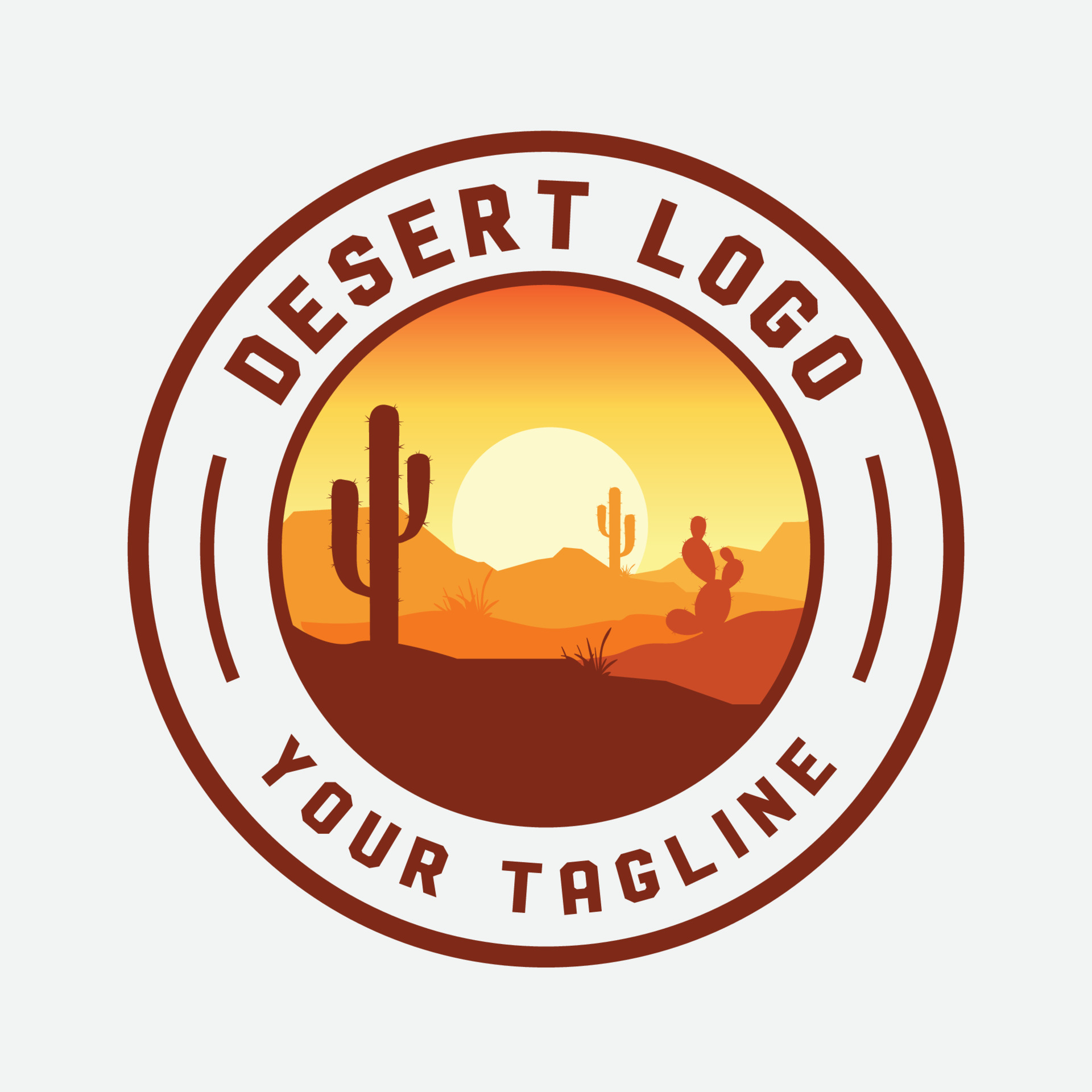 Desert landscape logo with cactus, mountain desert vector template