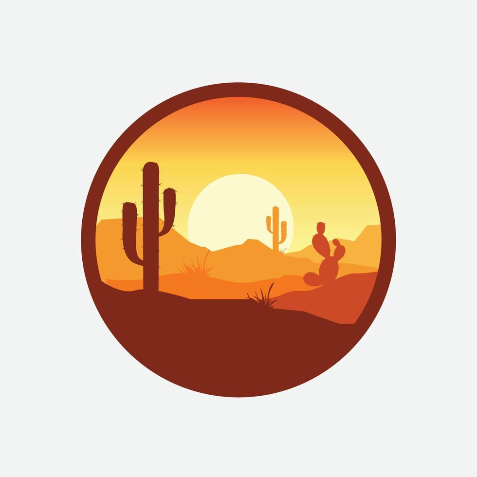 logotipo de paisaje desértico con cactus, plantilla de vector de desierto de montaña, logotipo de empresa, etiqueta de producto de logotipo