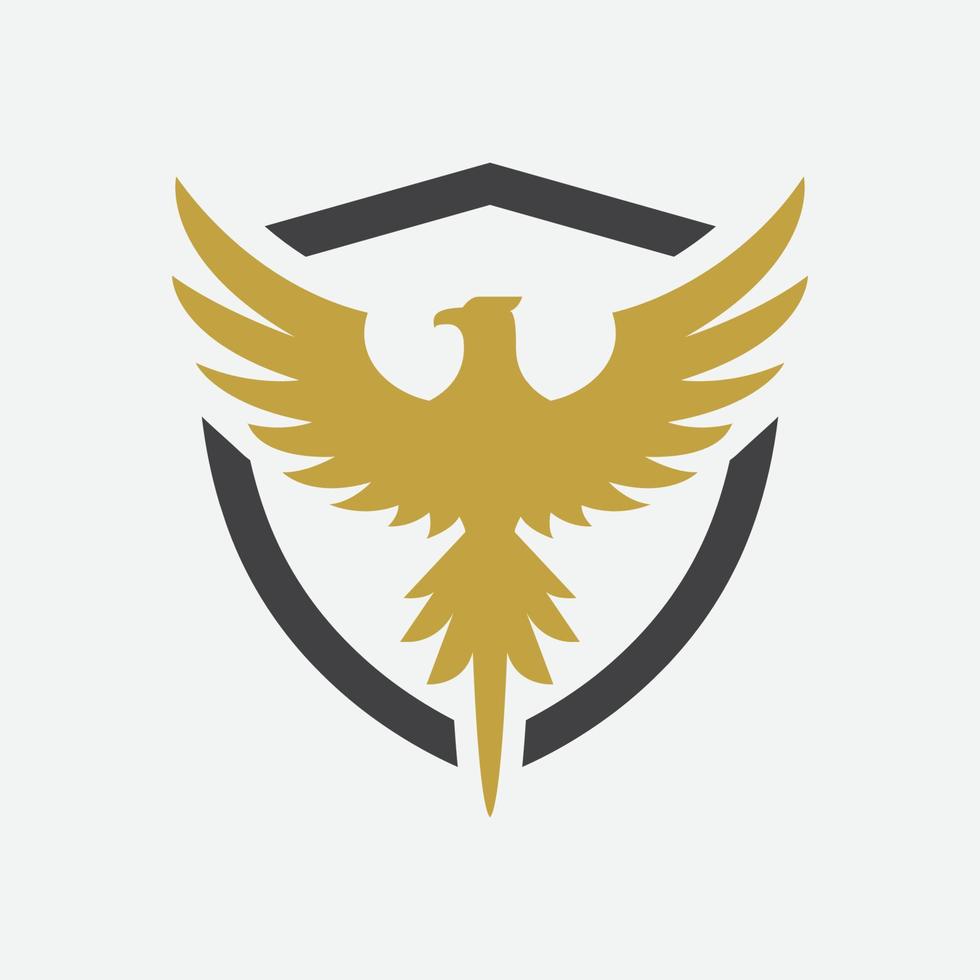 diseño de icono de pájaro y escudo, ilustración de diseño de logotipo de fénix, logotipo de halcón, logotipo de hawak, símbolo de águila vector