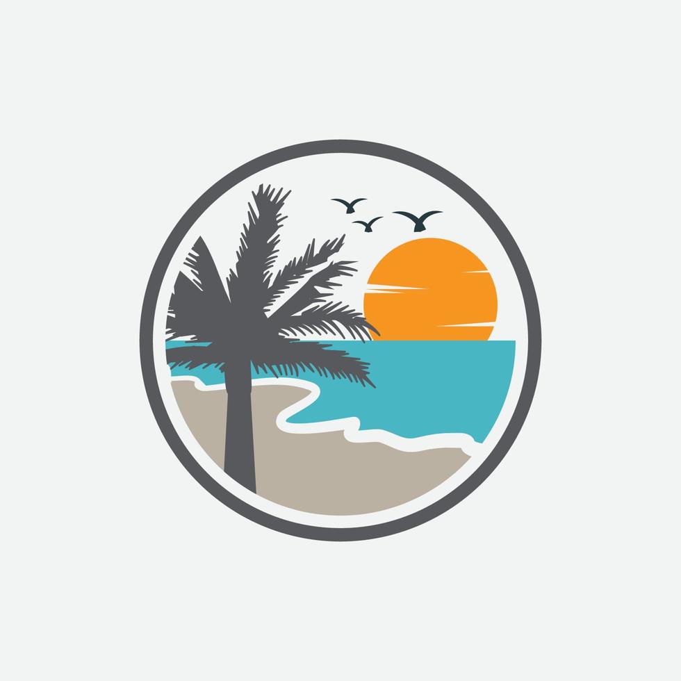 logotipo de playa, ilustración de diseño de logotipo de playa e isla, diseño vectorial de iconos circulares de playa vector