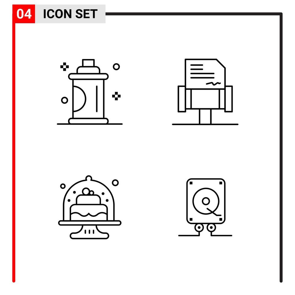 4 iconos generales para el diseño de sitios web impresos y aplicaciones móviles. 4 símbolos de contorno signos aislados sobre fondo blanco. Paquete de 4 iconos. vector