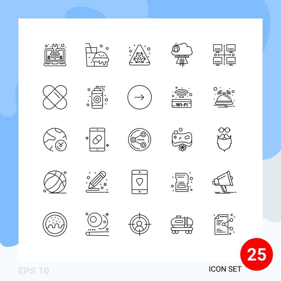 Line Pack of 25 Universal Symbols of lan war biohazard special explosion Editable Vector Design Elements