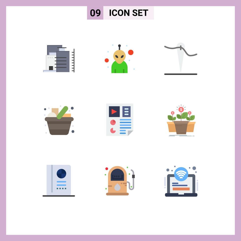 9 Creative Icons Modern Signs and Symbols of page data needle items shopping Editable Vector Design Elements
