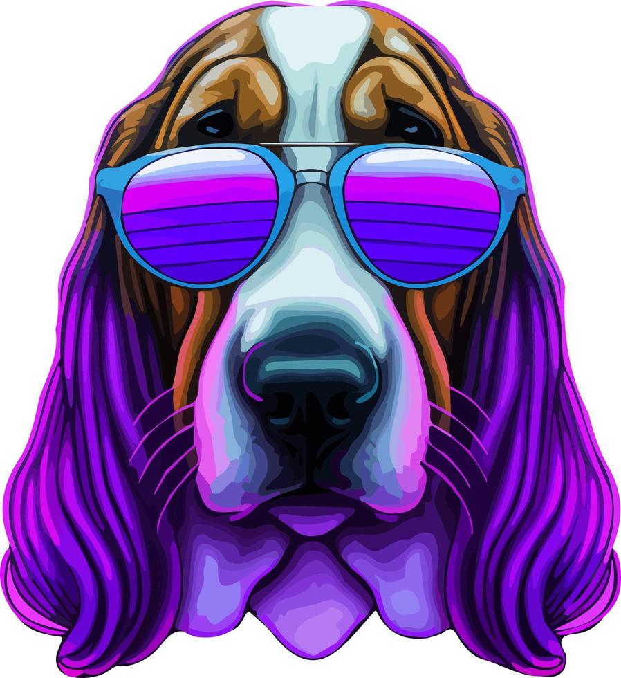 ilustración vectorial del arte callejero moderno con un retrato de un perro con gafas. vector