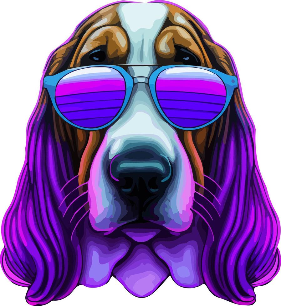 Vector illustration of modern street art with a portrait of a dog in glasses.