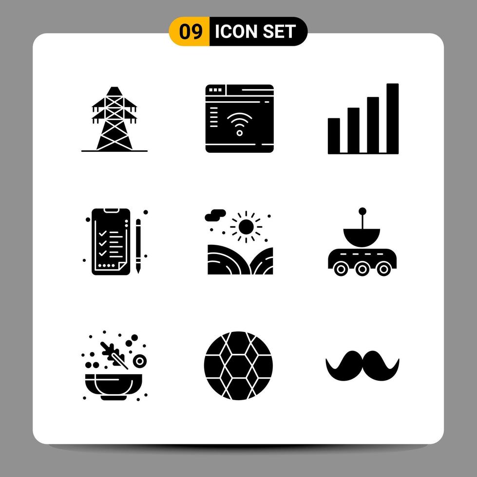 9 Black Icon Pack Glyph Symbols Signs for Responsive designs on white background. 9 Icons Set. vector