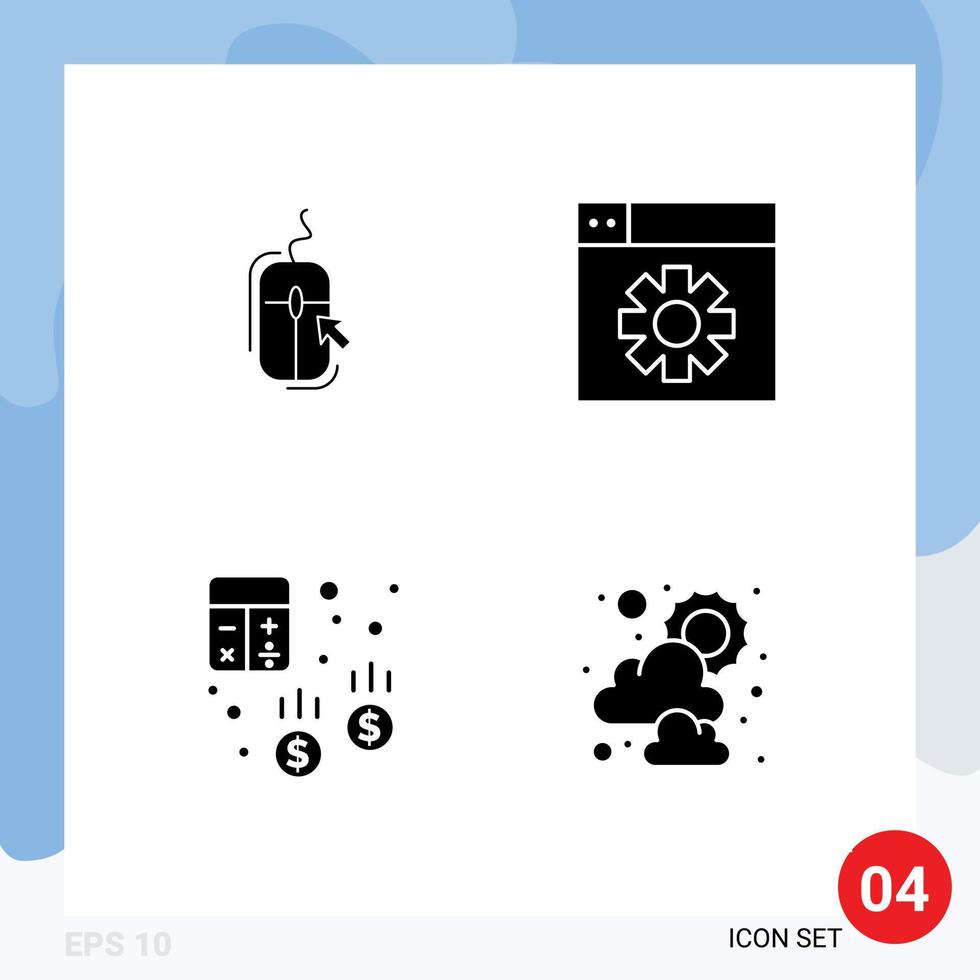 Universal Icon Symbols Group of 4 Modern Solid Glyphs of mouse audit online design calculator Editable Vector Design Elements