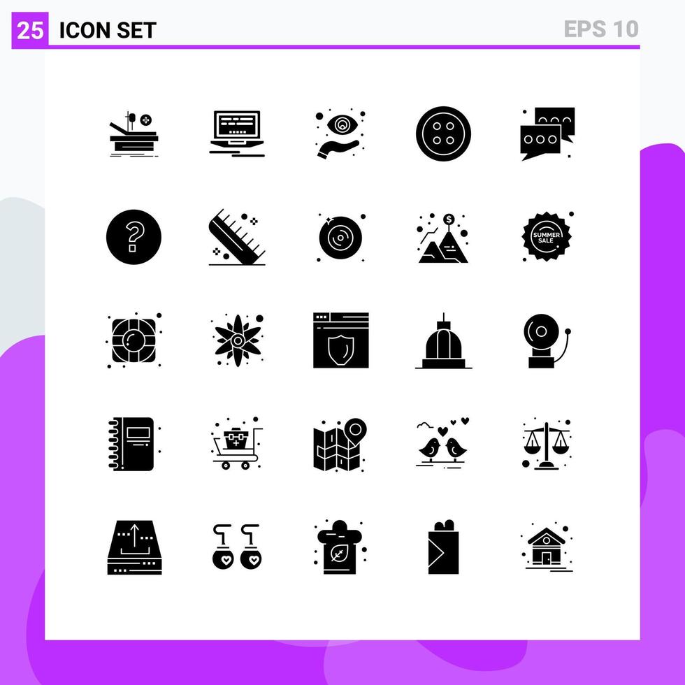 Group of 25 Solid Glyphs Signs and Symbols for communication bubble focus tools clothes Editable Vector Design Elements