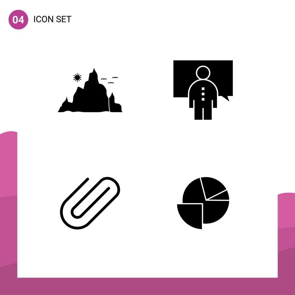 Pictogram Set of 4 Simple Solid Glyphs of mountain presentation nature conference attach Editable Vector Design Elements