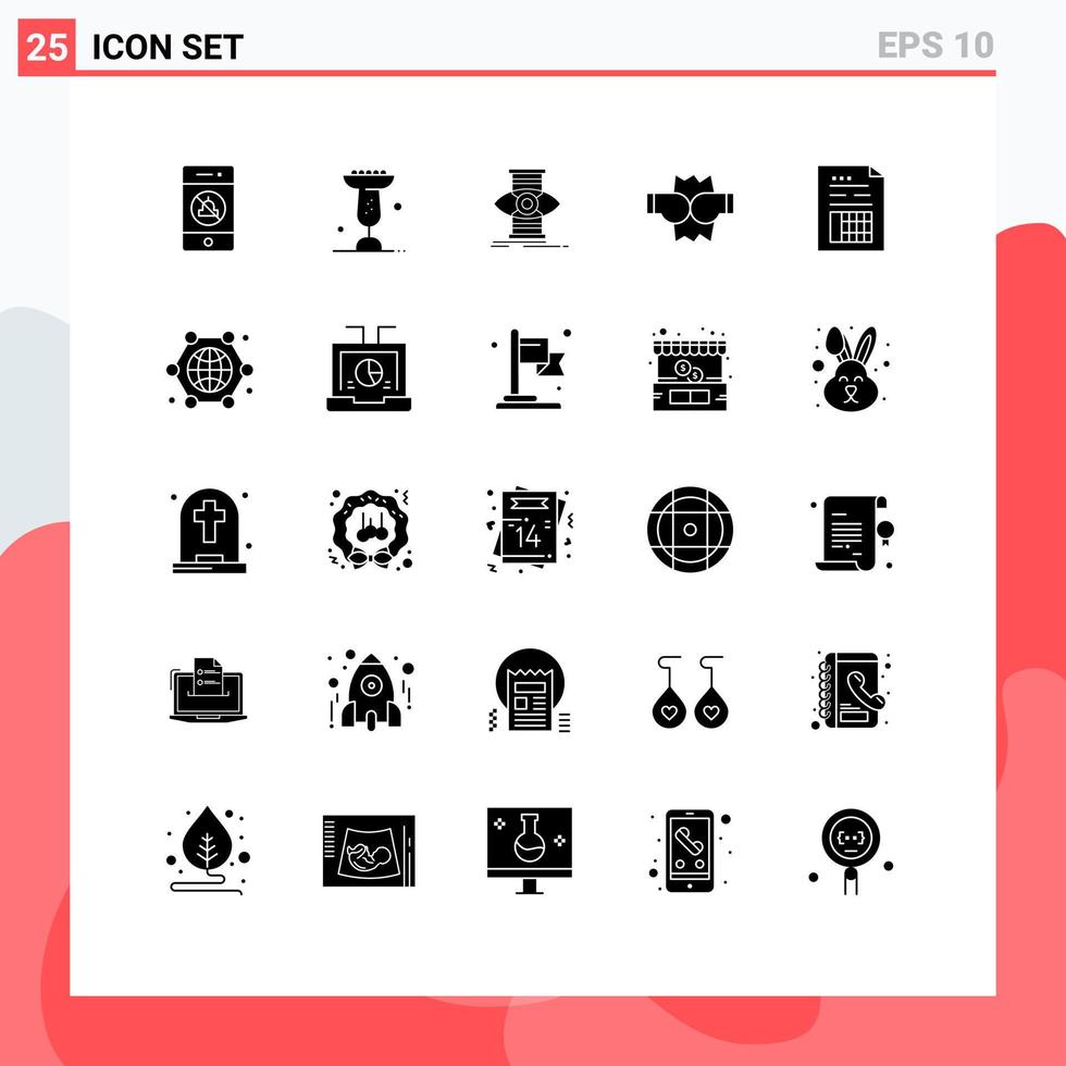 Set of 25 Vector Solid Glyphs on Grid for document account eye punch boxing Editable Vector Design Elements
