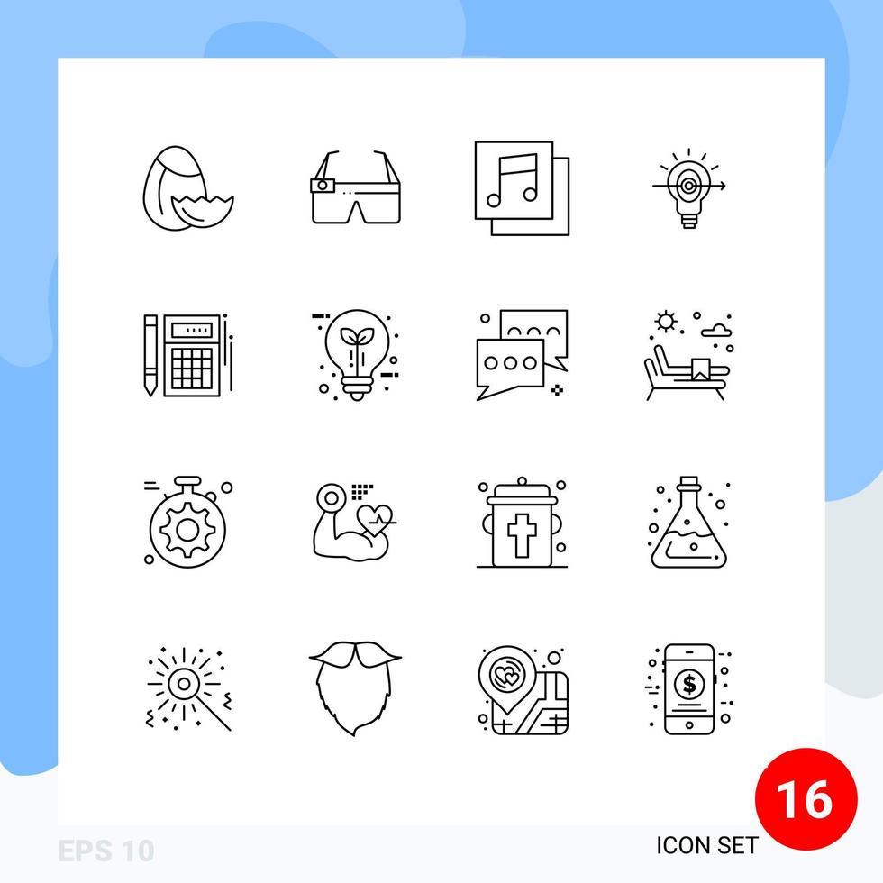 Mobile Interface Outline Set of 16 Pictograms of financial calc media budget focus Editable Vector Design Elements