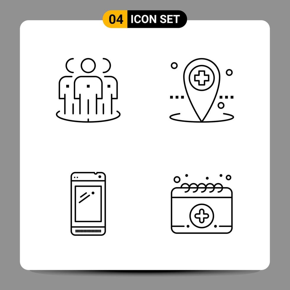 4 Black Icon Pack Outline Symbols Signs for Responsive designs on white background. 4 Icons Set. vector