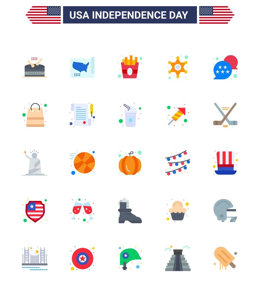 25 iconos creativos de estados unidos signos de independencia modernos y símbolos del 4 de julio de la bandera de la estrella signo de policía rápido elementos de diseño vectorial del día de estados unidos editables de la policía vector