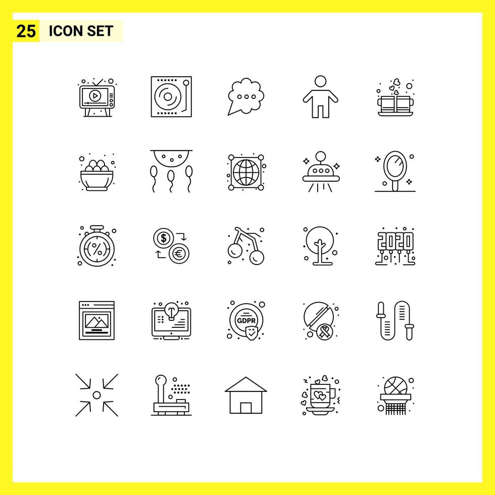 User Interface Pack of 25 Basic Lines of coffee father turntable family comment Editable Vector Design Elements