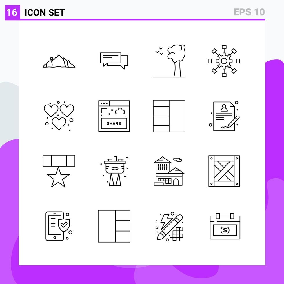 Set of 16 icons in Line style. Creative Outline Symbols for Website Design and Mobile Apps. Simple Line Icon Sign Isolated on White Background. 16 Icons. vector