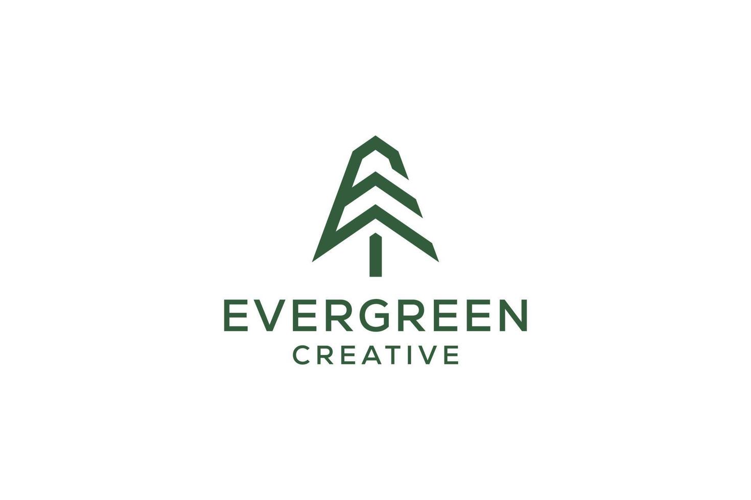 Letter E pine evergreen. fir hemlock spruce conifer cedar coniferous cypress larch pinus tree forest vintage retro hipster line art Logo design vector