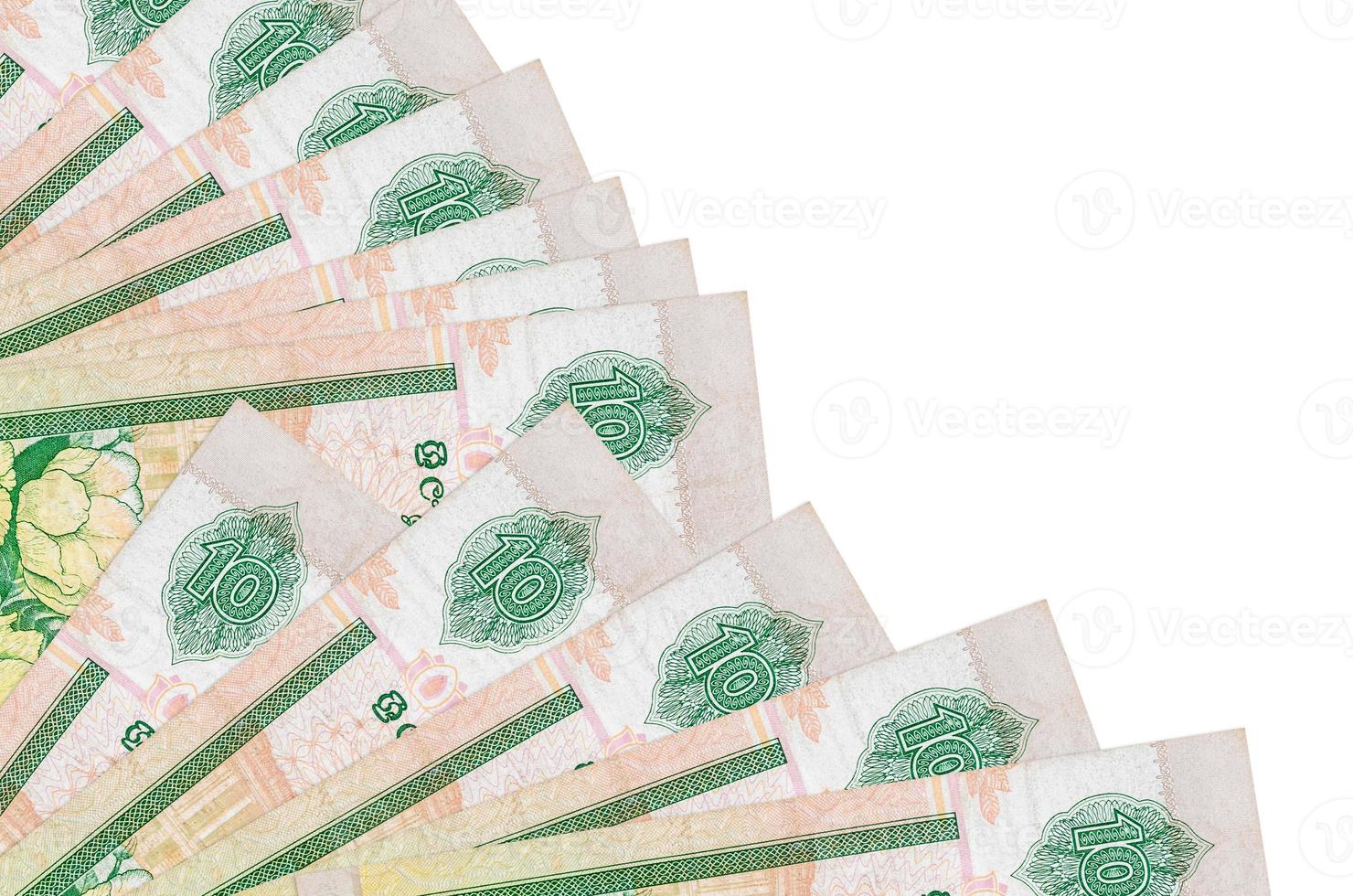 10 Sri Lankan rupees bills lies isolated on white background with copy space stacked in fan close up photo