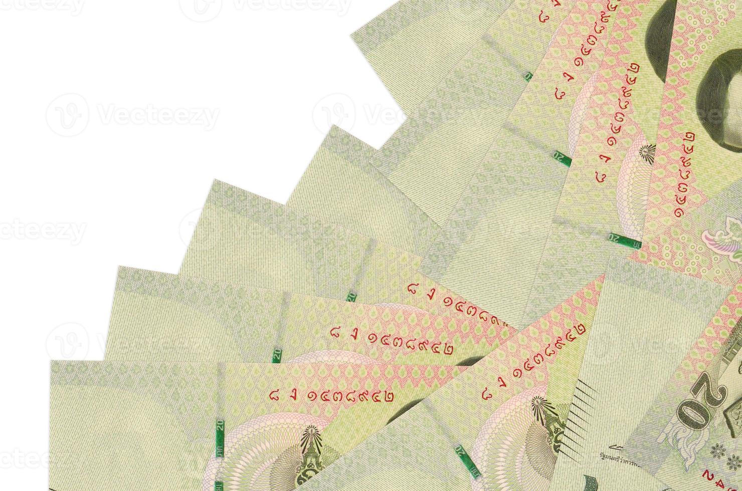20 Thai Baht bills lies in different order isolated on white. Local banking or money making concept photo