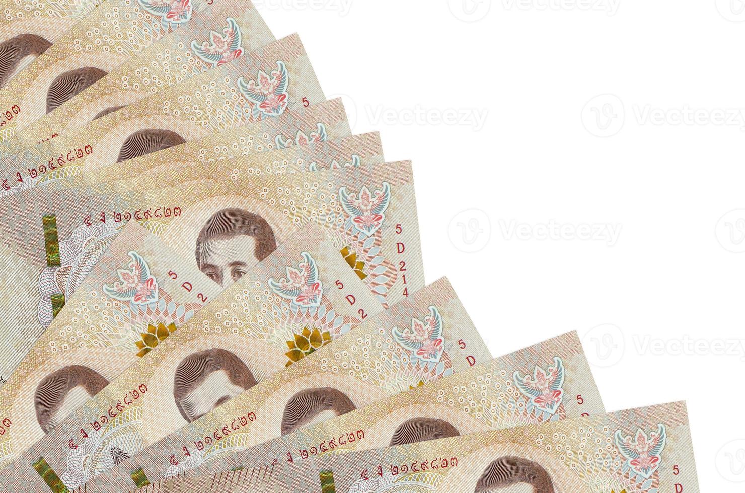 1000 Thai baht bills lies isolated on white background with copy space stacked in fan close up photo