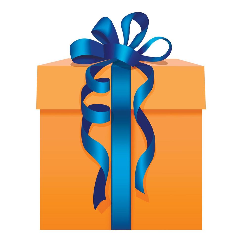 Orange gift box with a blue ribbon icon flat style vector