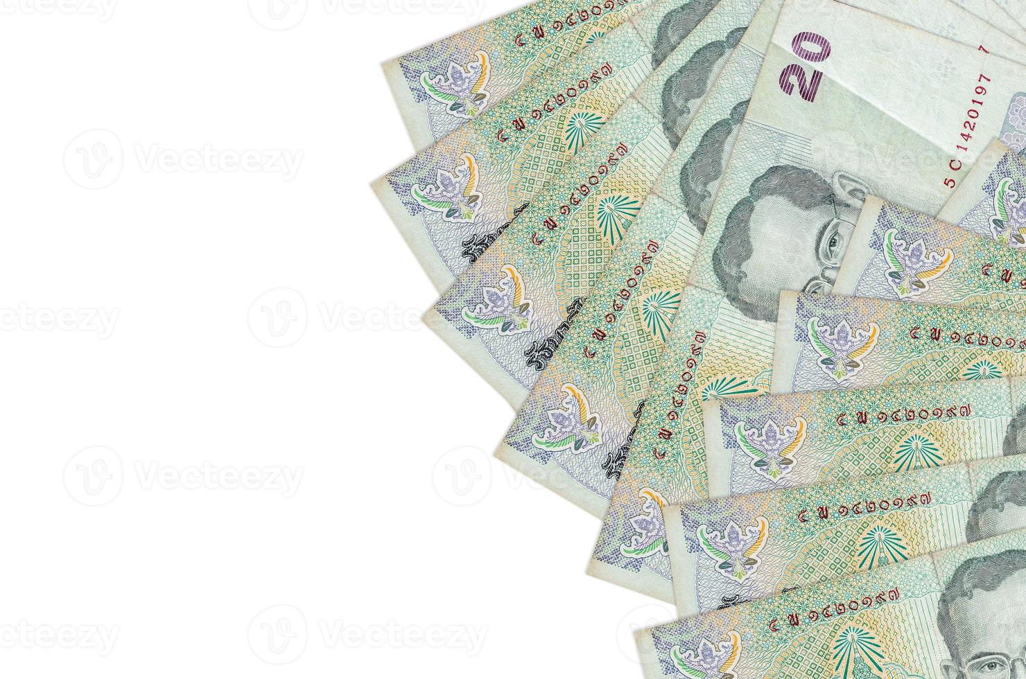 20 Thai Baht bills lies isolated on white background with copy space. Rich life conceptual background photo