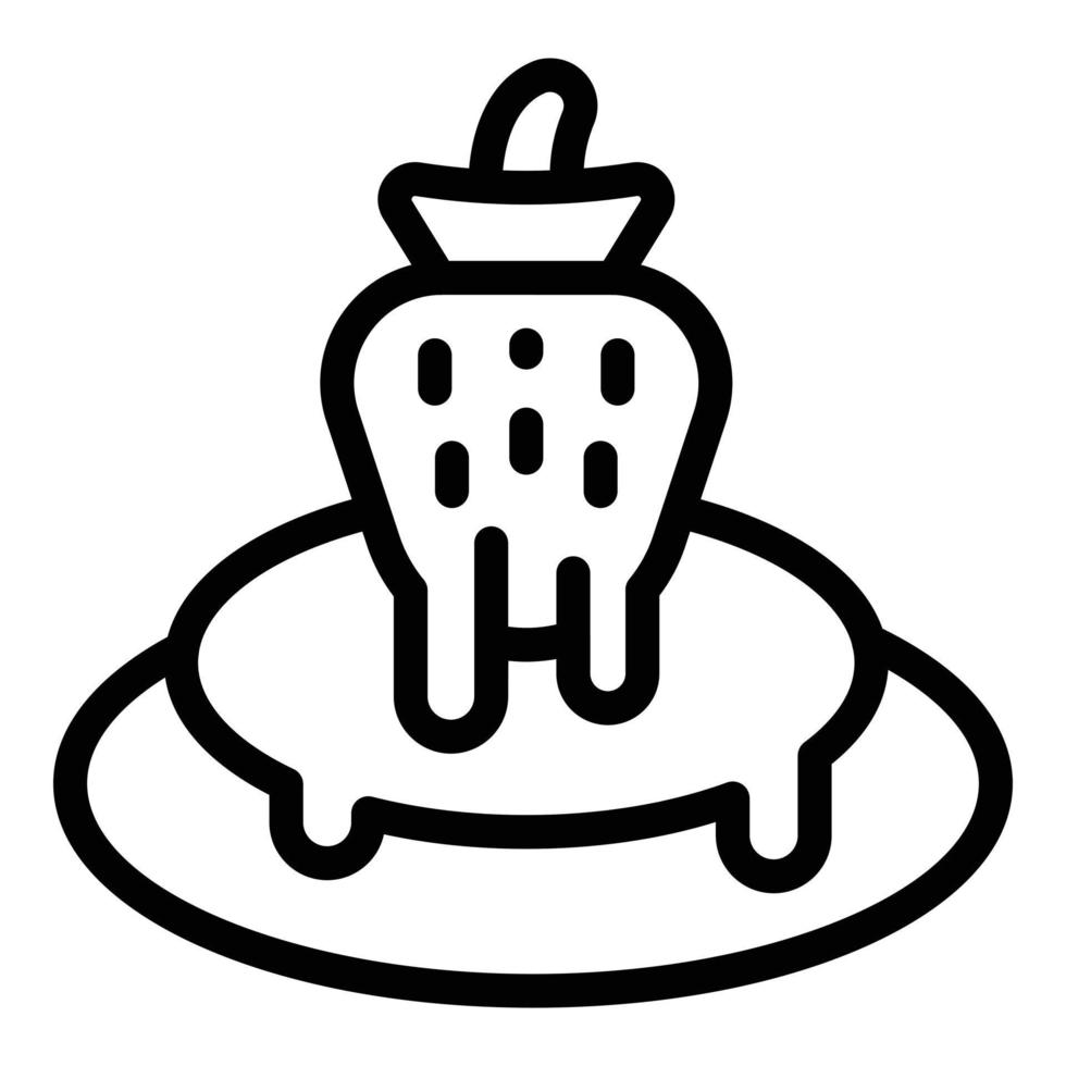 vector de contorno de icono de fuente de chocolate de fresa. fondue de comida