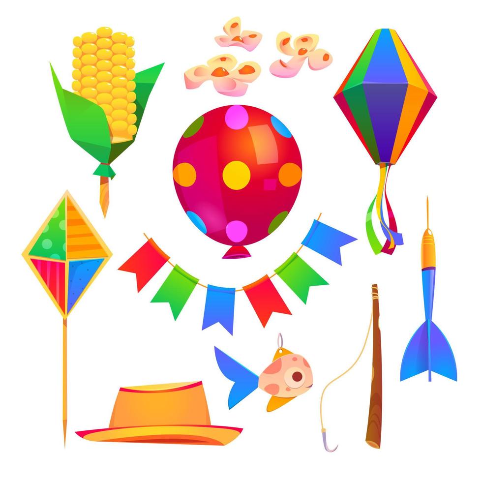 elementos de dibujos animados de fiesta festa junina, conjunto de vectores