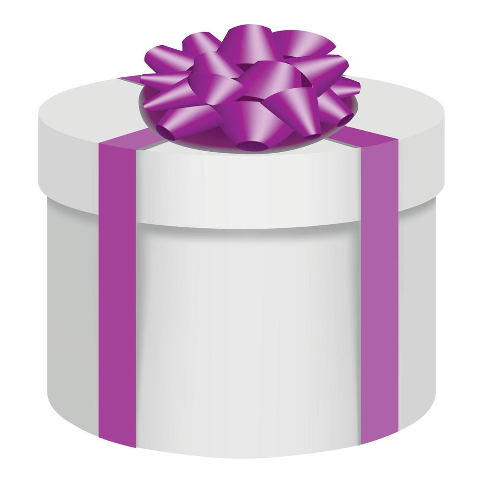 White gift box with a purple bow icon, flat style vector