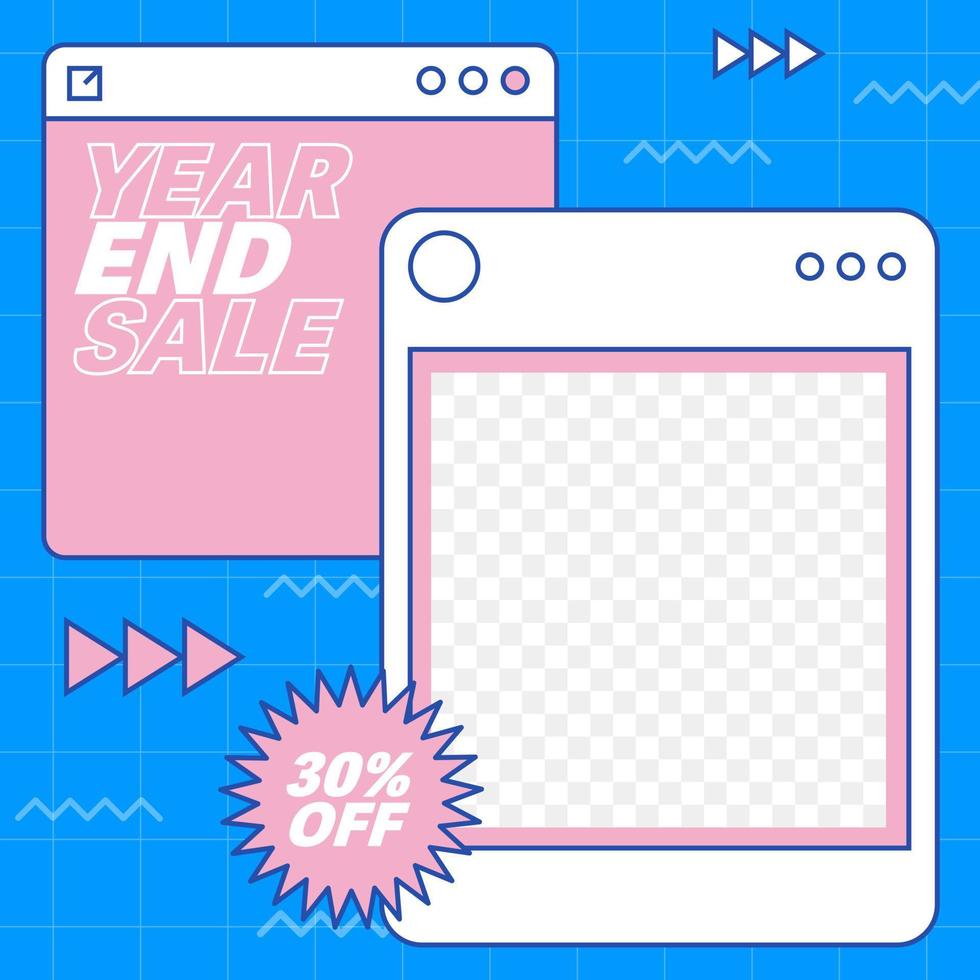 Social media post template in retro design style. Feed template with year end sale text. vector