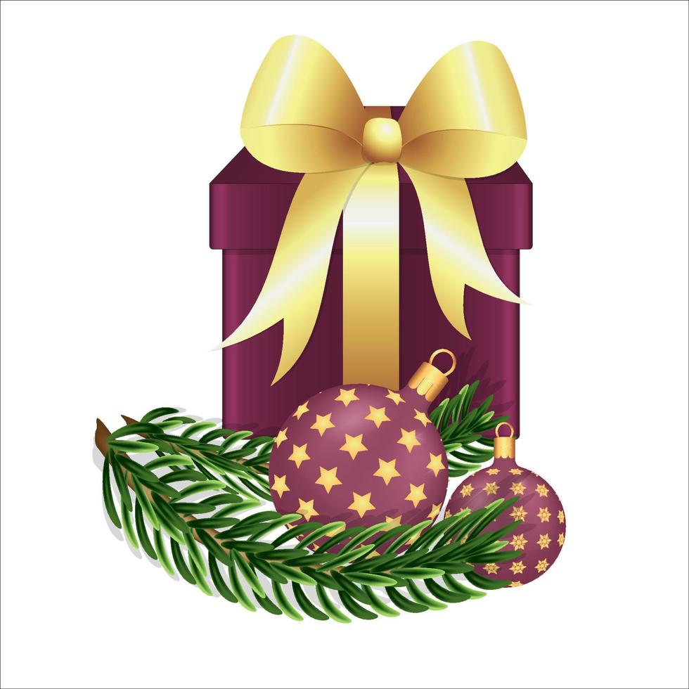 Christmas holiday gift box. Golden silk ribbon bow. vector