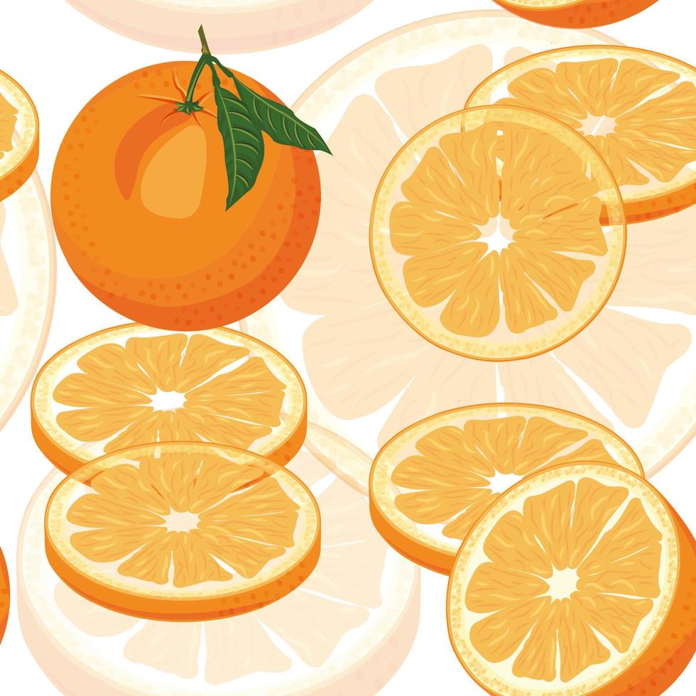Seamless bright light pattern with Fresh oranges for fabric, drawing labels, print on t-shirt, wallpaper of children s room, fruit background. vector