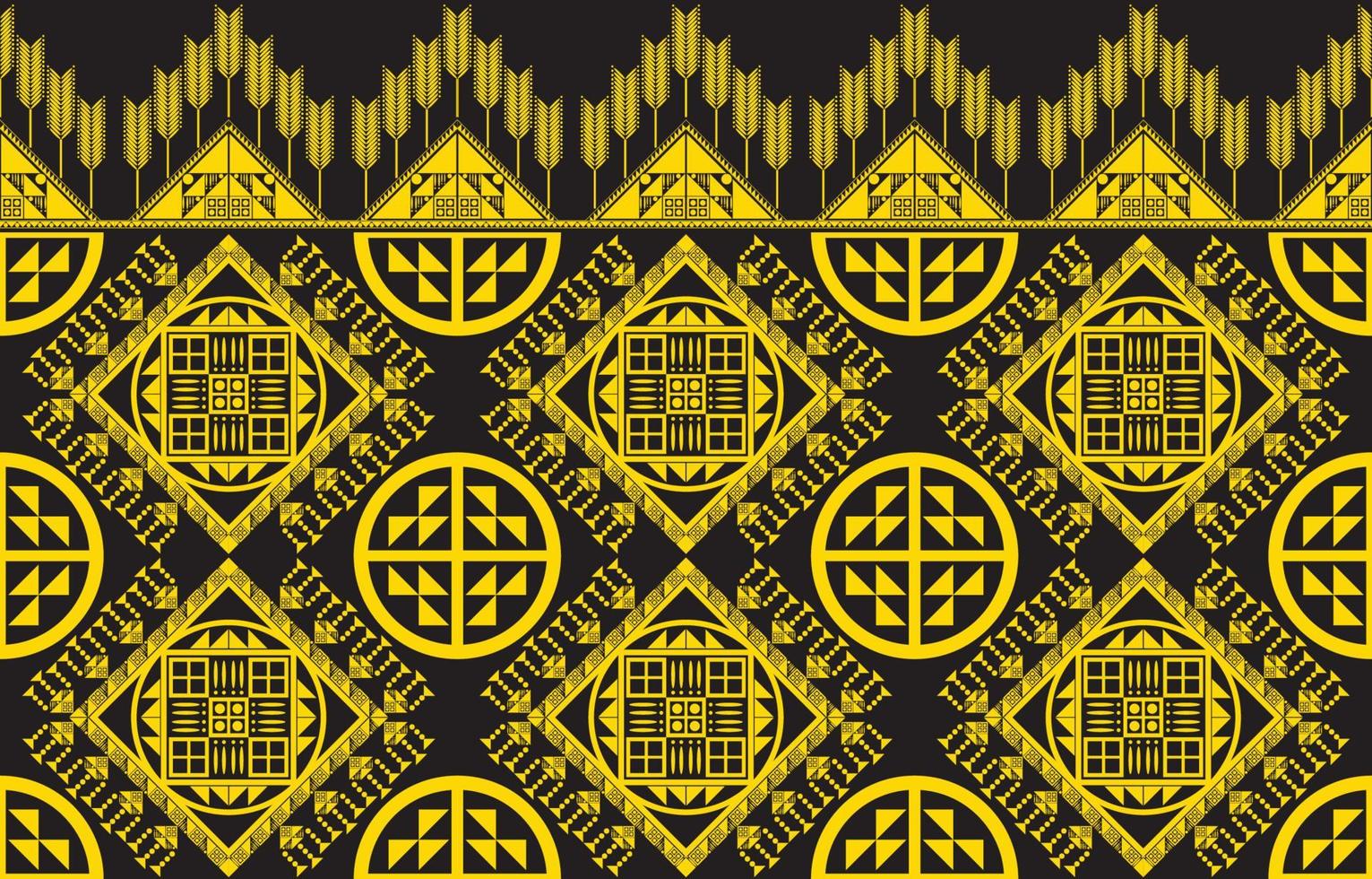 Asian Chinese style tribal fabric textile geometric pattern golden color concept. Design for carpet, curtain, embroidery, clothing, wrapping, batik, wallpaper, background seamless vector illustration