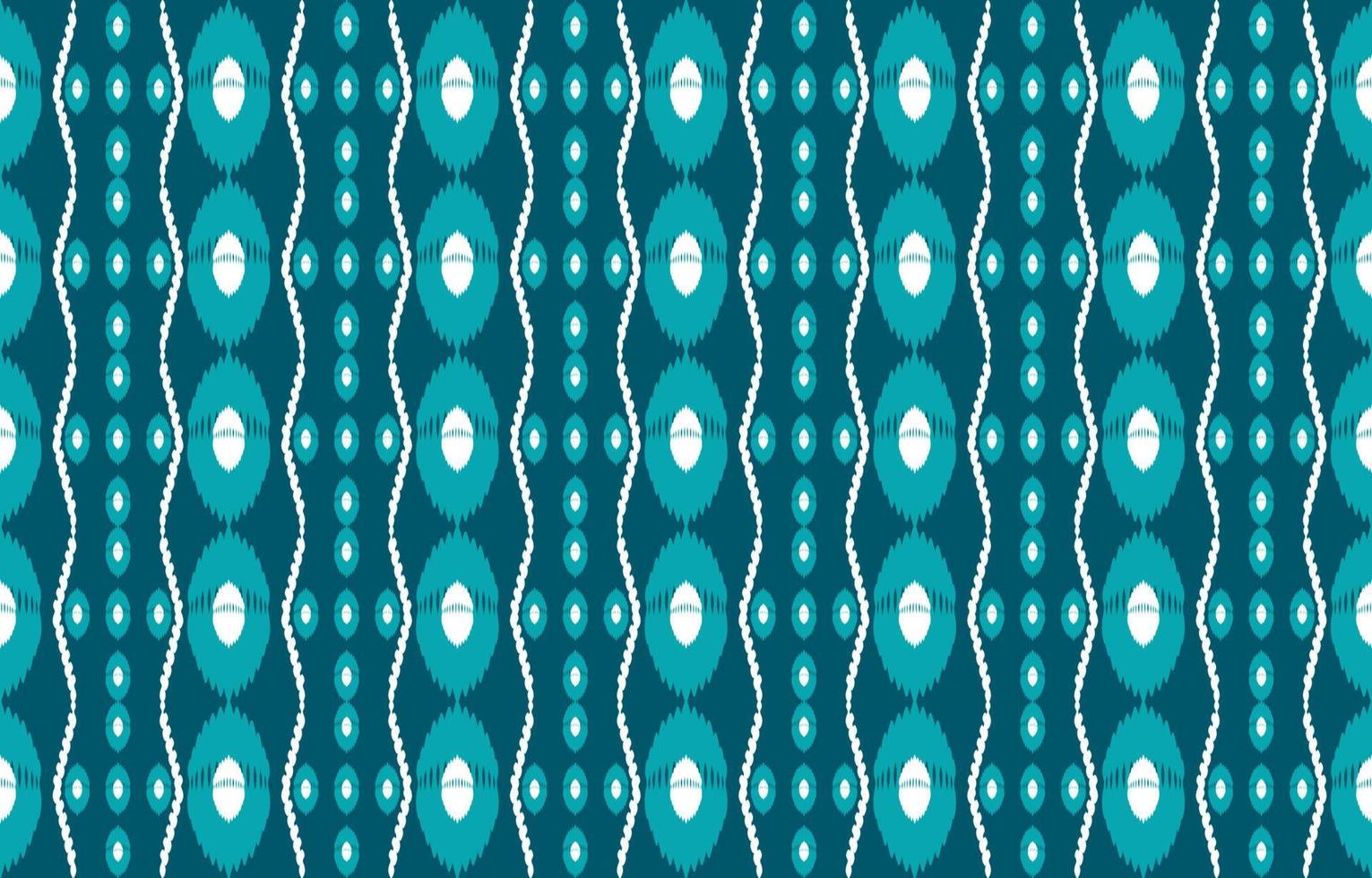 Abstract ikat vintage geometric seamless pattern. Ethnic boho fabric retro vintage style on green turquoise background. Vector design for texture, textile, clothing, wallpaper, carpet, art print.
