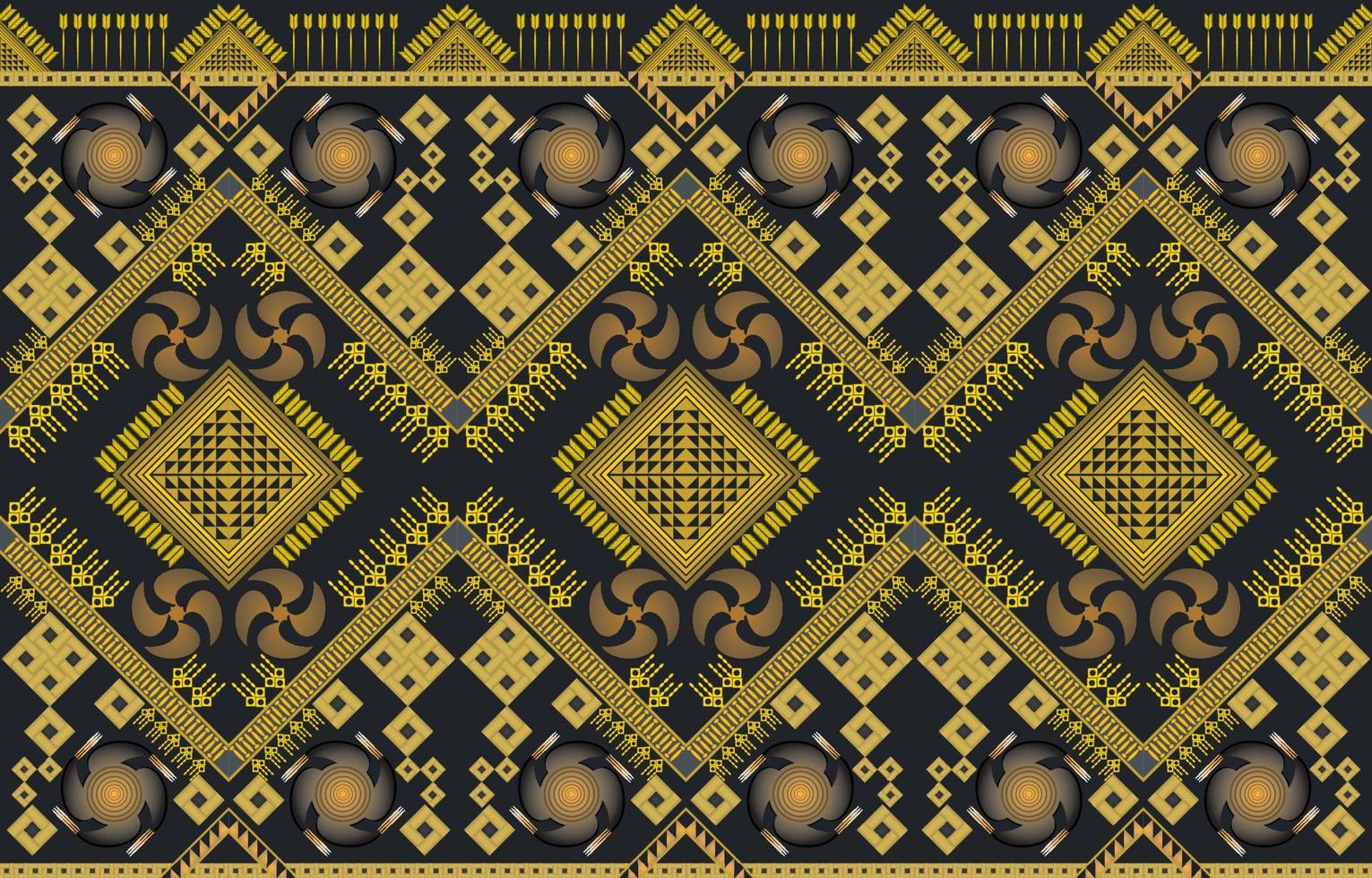 Asian Chinese style tribal fabric textile geometric pattern golden color concept. Design for carpet, curtain, embroidery, clothing, wrapping, batik, wallpaper, background seamless vector illustration