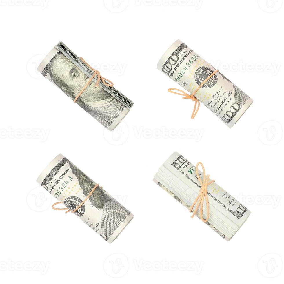 Several bundles of US dollars isolated on white background photo