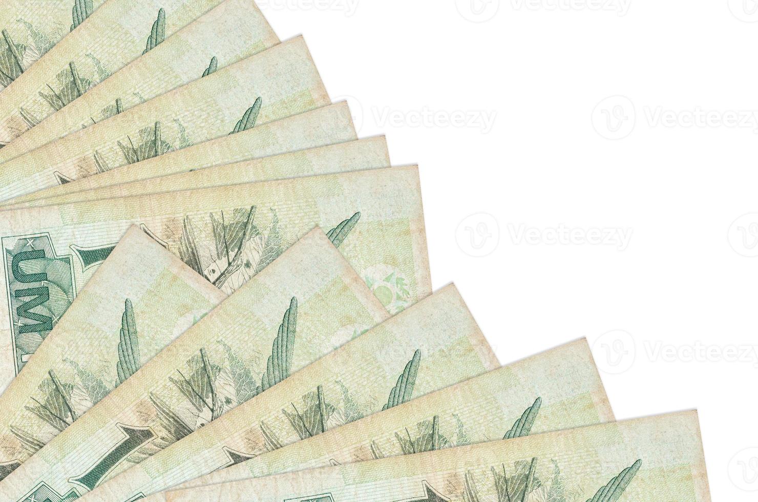 1 Brazilian real bills lies isolated on white background with copy space stacked in fan close up photo