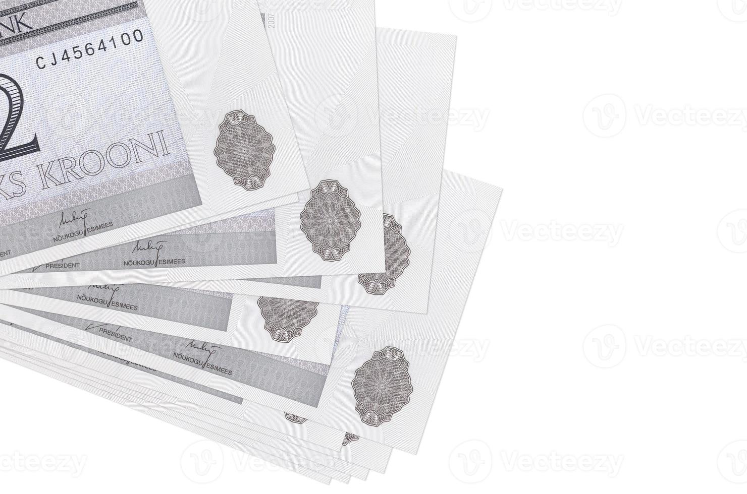2 Estonian kroon bills lies in small bunch or pack isolated on white. Mockup with copy space. Business and currency exchange photo