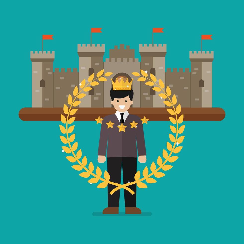 Businessman with golden wreath and castle on background vector