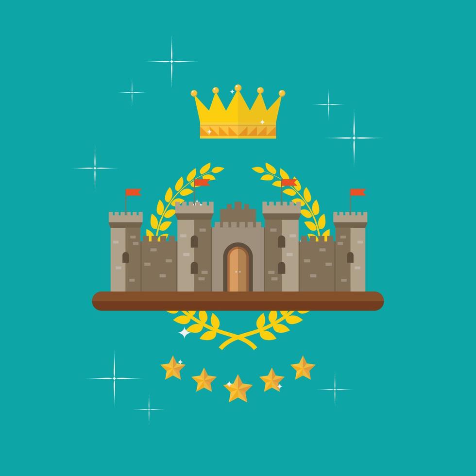 corona y castillo con símbolos de monarca vector