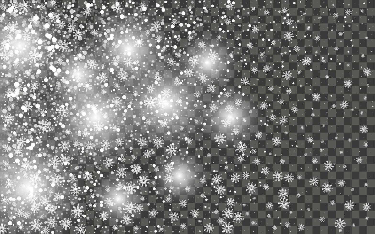 Snowfall and falling snowflakes. White snowflakes and Christmas snow. Vector illustration