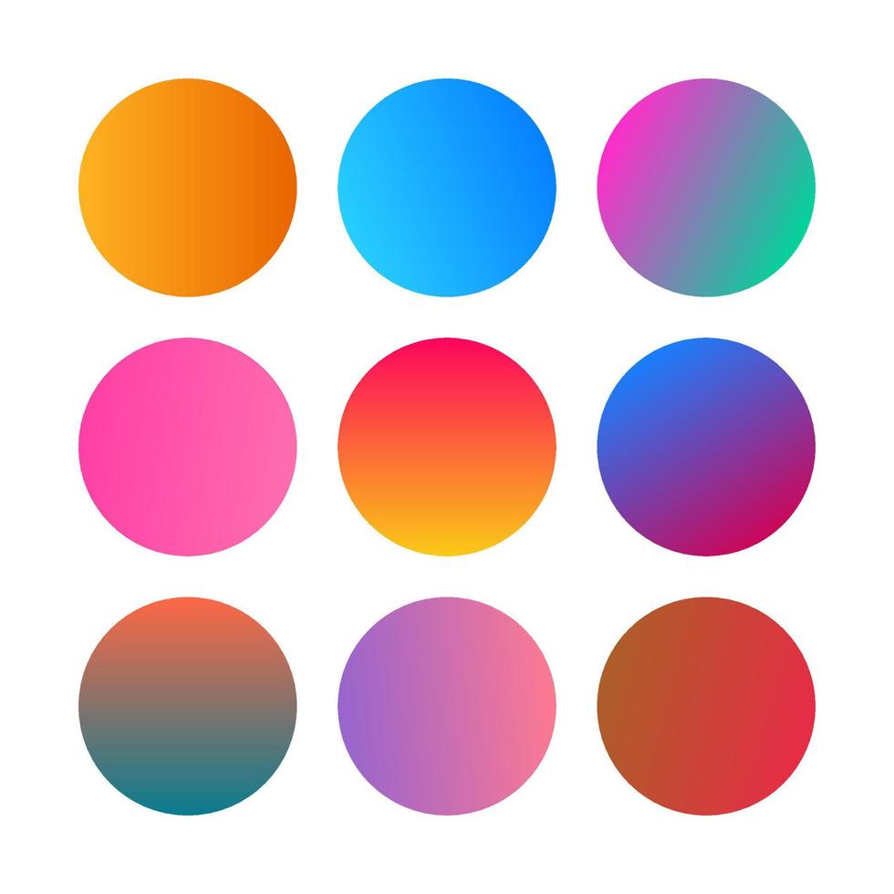 Round Gradients spheres. Set of nine trendy multicolored Gradients . Vector illustration