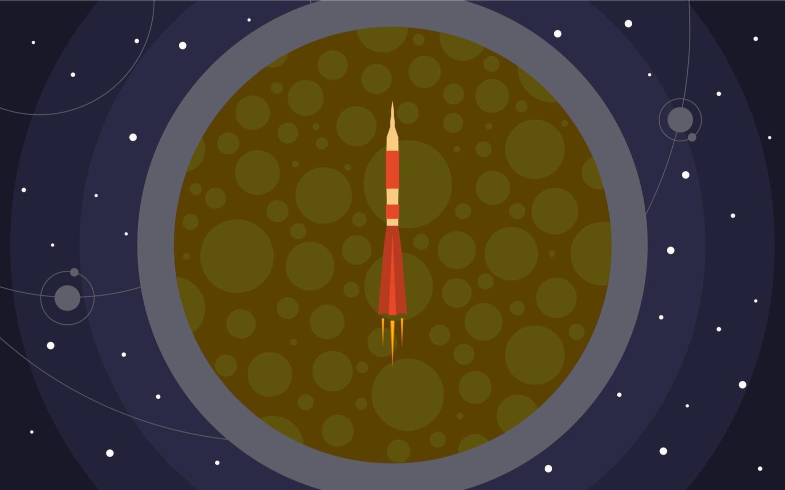 el cohete en el espacio contra el telón de fondo del planeta. viaje espacial. ilustración vectorial con cohete volador. vector
