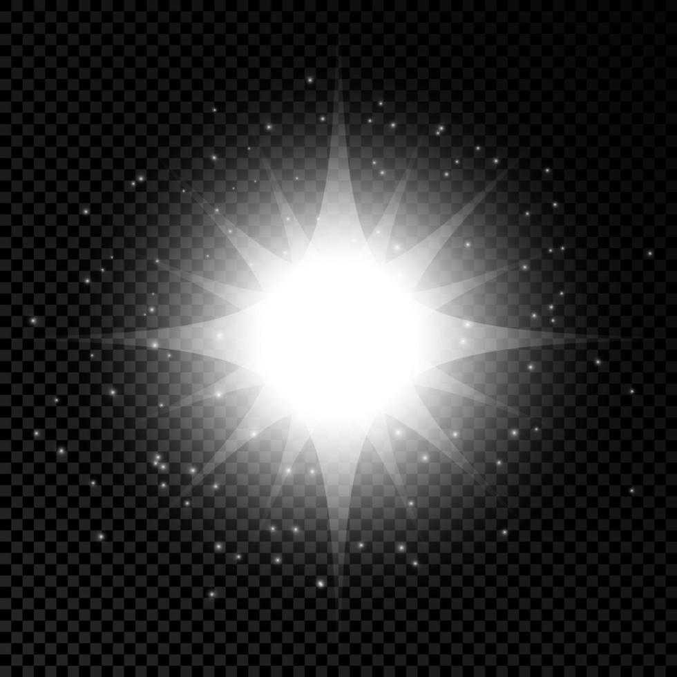 Light effect of lens flares. White glowing lights starburst effects with sparkles on a transparent background. Vector illustration