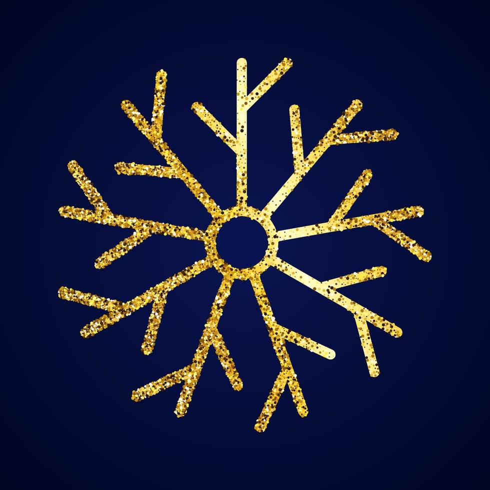 Gold glitter snowflake on dark blue background. Christmas and New Year decoration elements. Vector illustration.