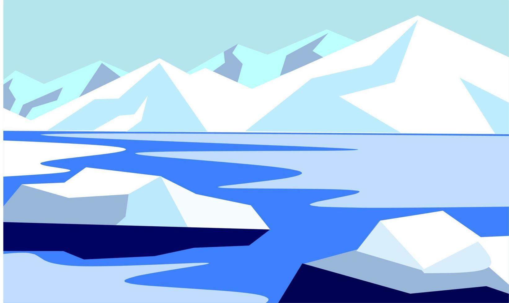 diseño de ilustración de invierno, paisaje de montaña cuando llega el invierno vector