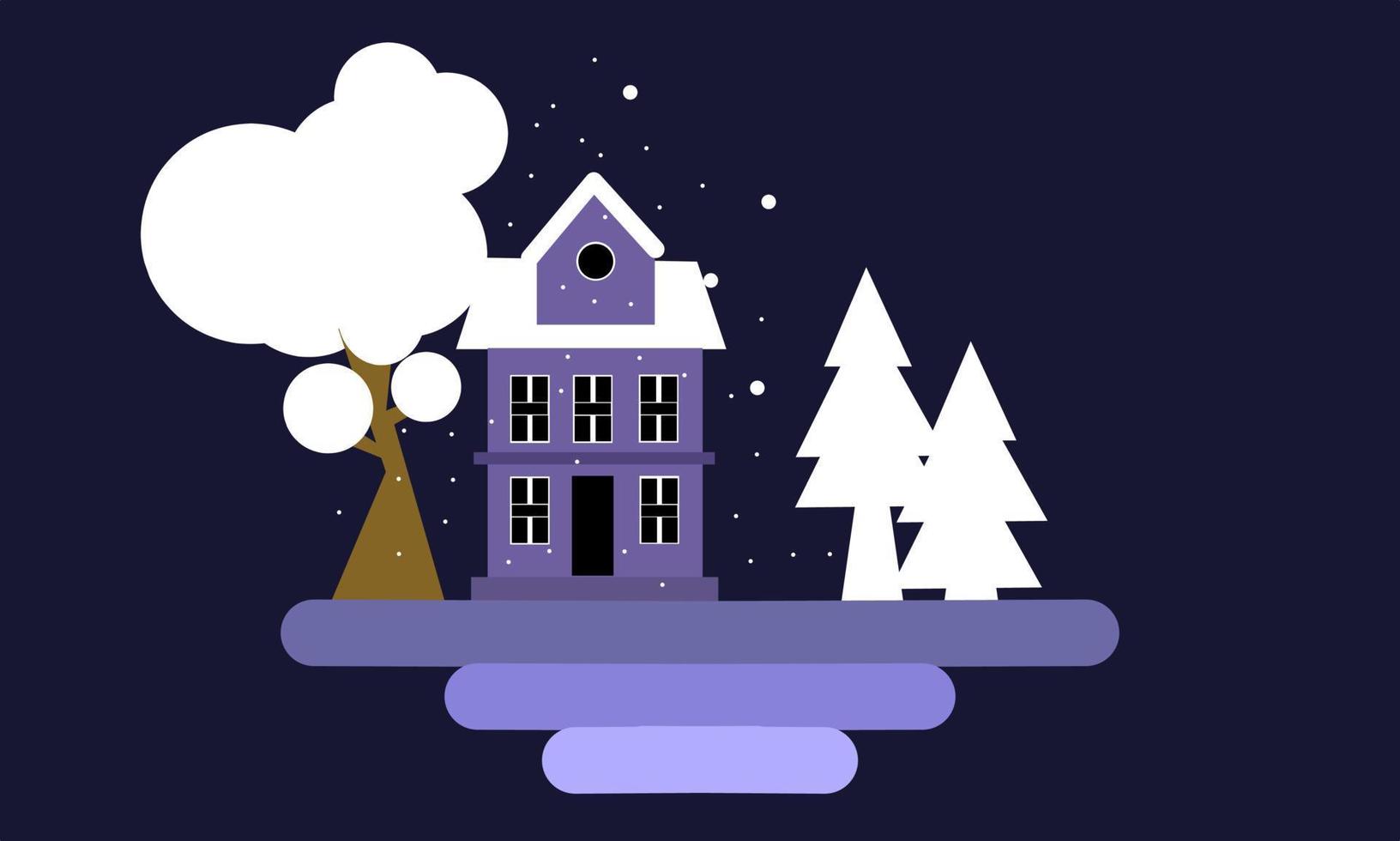 Winter illustration design, view of the house in winter, winter landscape illustration vector