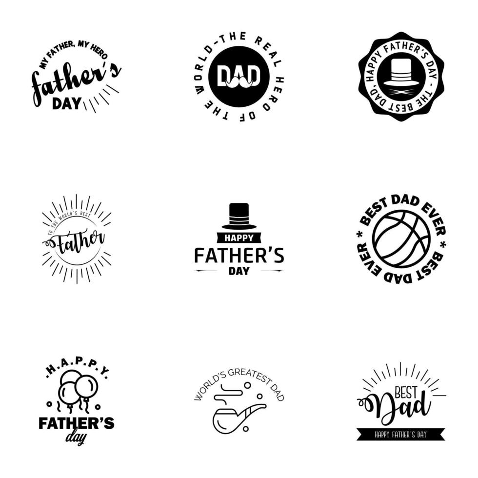 Happy Fathers Day Greeting Card 9 Black Happy fathers day card vintage retro type font Editable Vector Design Elements