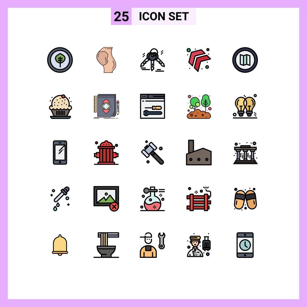 grupo de símbolos de icono universal de 25 colores planos de línea llena moderna de ubicación de cumpleaños casa vacaciones hasta elementos de diseño vectorial editables vector